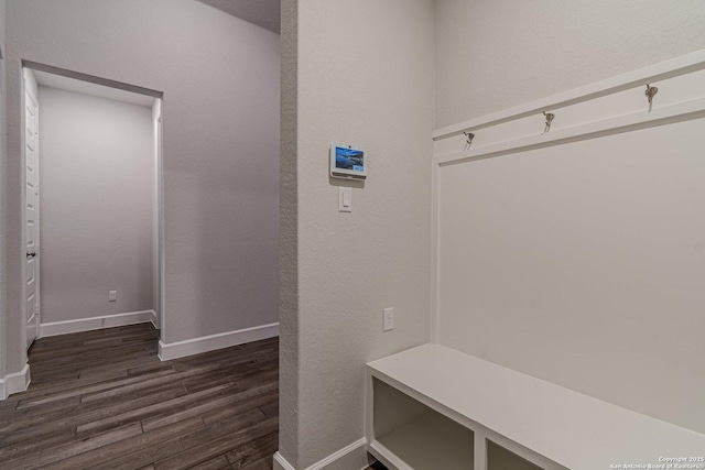 mudroom with dark hardwood / wood-style flooring