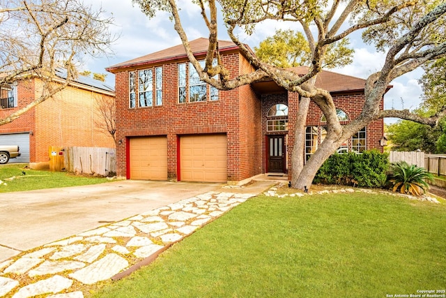 view of front facade with a garage and a front lawn