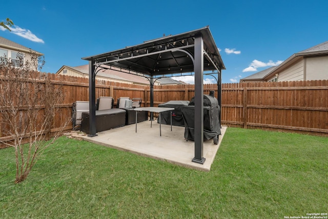 view of yard featuring an outdoor hangout area, a patio, and a gazebo