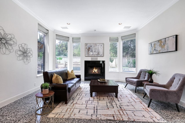 living room featuring ornamental molding