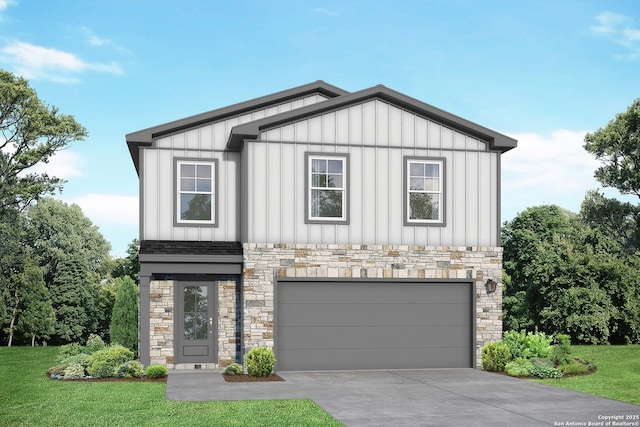 view of front facade with a garage and a front yard