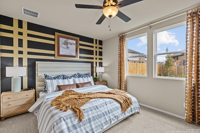 bedroom featuring carpet and ceiling fan