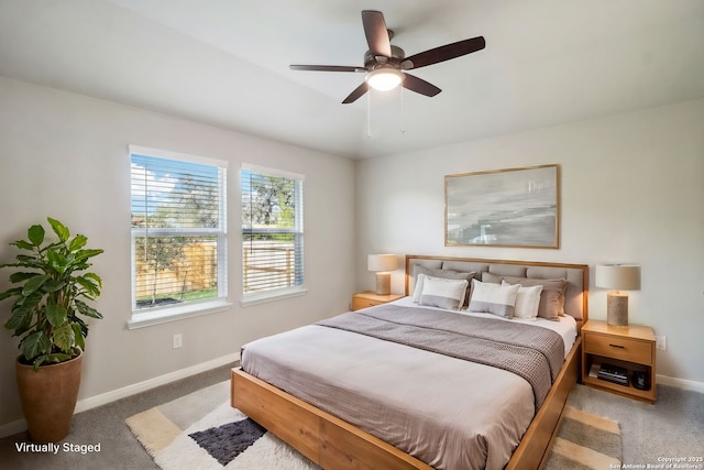 bedroom with carpet flooring and ceiling fan