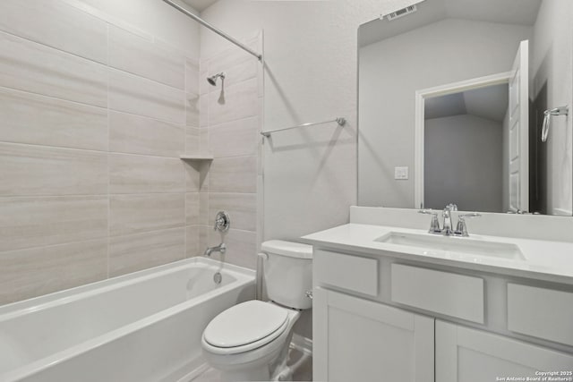 full bathroom with toilet, shower / tub combination, and vanity