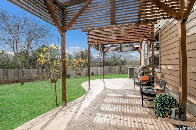 view of patio / terrace with a pergola and central air condition unit