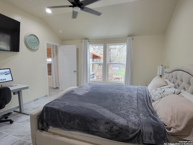 39 Post Oak Ln, Vernia, TX 78121 - bedroom featuring ceiling fan and vaulted ceiling
