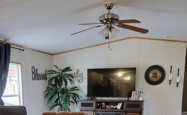 39 Post Oak Ln, Vernia, TX 78121 - interior details featuring ceiling fan and ornamental molding
