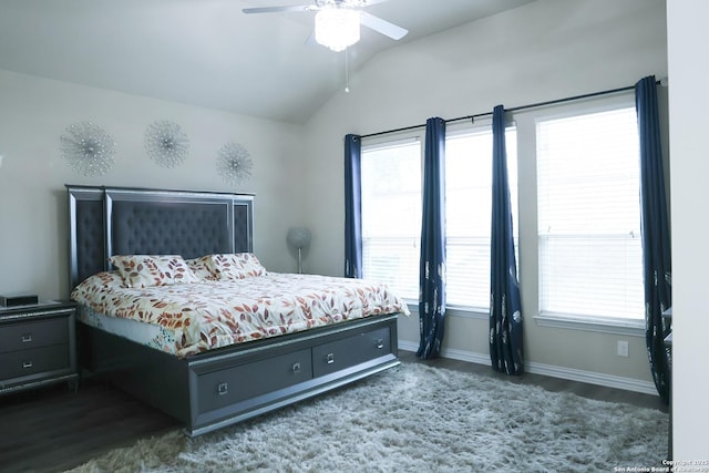 bedroom with vaulted ceiling and ceiling fan