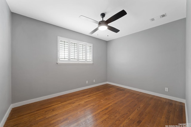 unfurnished room featuring ceiling fan and wood-type flooring