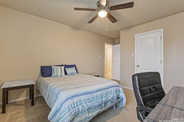 bedroom with carpet flooring and ceiling fan