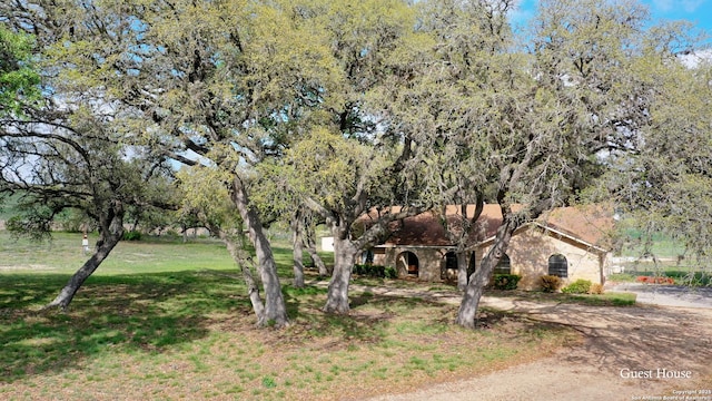 obstructed view of property featuring a front lawn