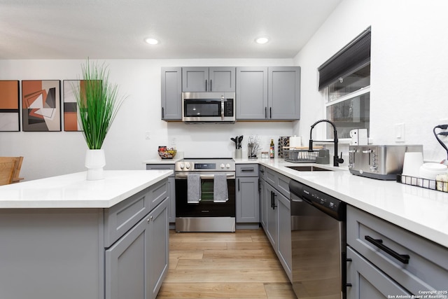 kitchen with stainless steel appliances, sink, and gray cabinets