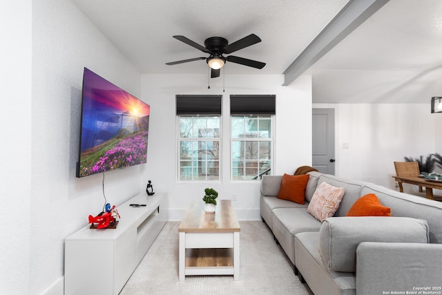 living room with ceiling fan