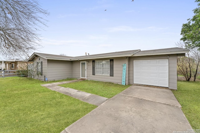 ranch-style house with a garage and a front yard