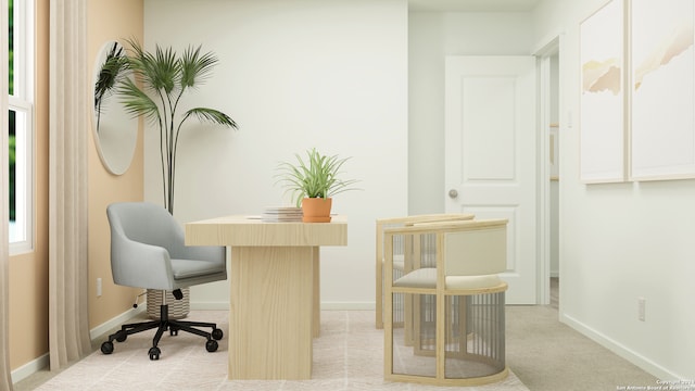 office space with light colored carpet