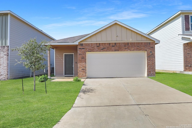 single story home with a garage and a front yard