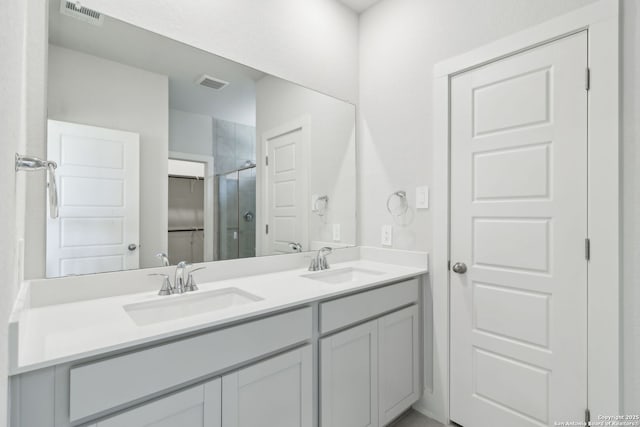 14603 Rainwater Trl, San Antonio, TX 78253 - bathroom featuring visible vents, a sink, and a stall shower