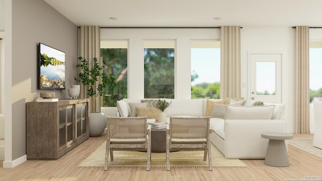 sitting room with light hardwood / wood-style floors
