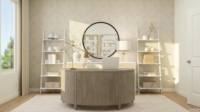 bathroom featuring hardwood / wood-style floors and built in features