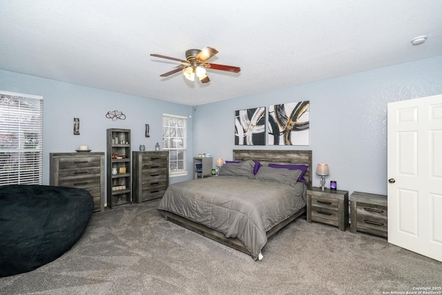 bedroom with carpet floors and ceiling fan