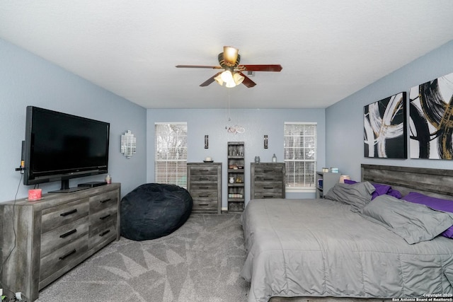 bedroom featuring carpet and ceiling fan