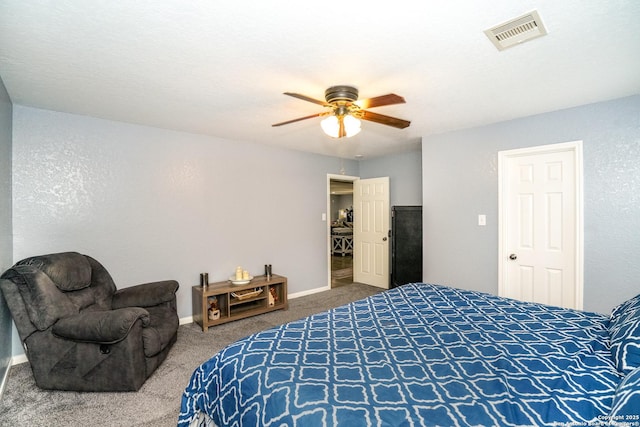 bedroom with carpet floors and ceiling fan