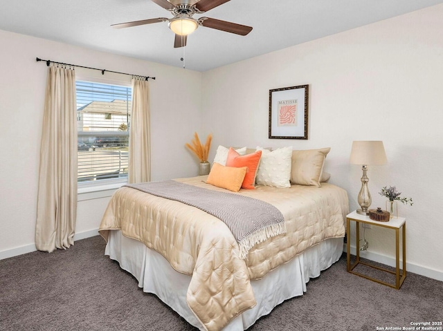 bedroom with carpet floors and ceiling fan