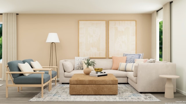 sitting room with light wood-type flooring