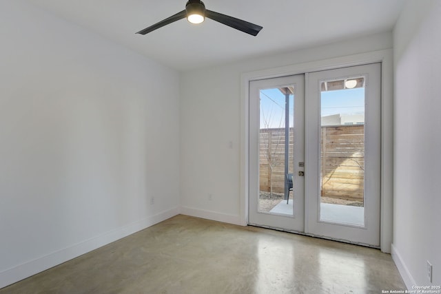 entryway with french doors and ceiling fan