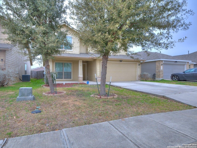 view of front facade with a garage and a front yard