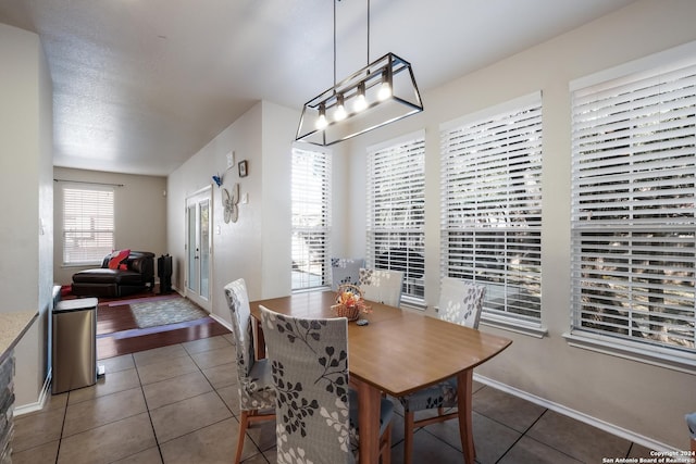 dining room with dark tile patterned floors