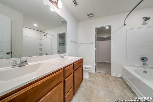 full bathroom with vanity, toilet, and shower / bath combination