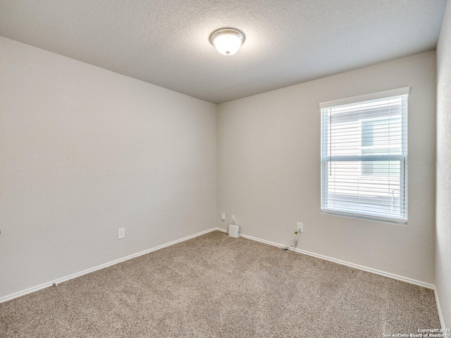 spare room with a textured ceiling and carpet flooring