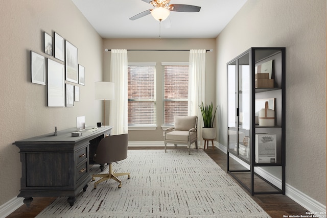 office featuring ceiling fan and dark hardwood / wood-style floors