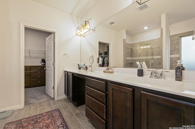 bathroom with vanity and walk in shower