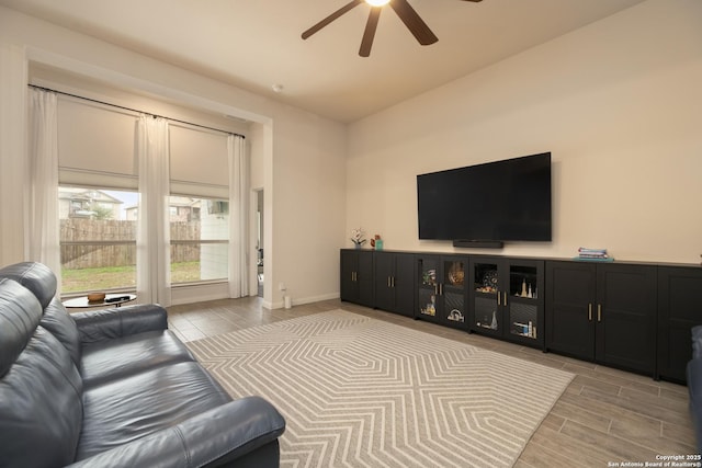 living room with ceiling fan