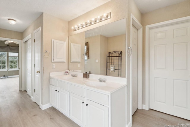 bathroom featuring vanity and hardwood / wood-style floors