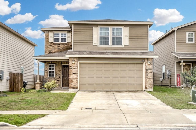 view of front facade featuring a garage and a front lawn