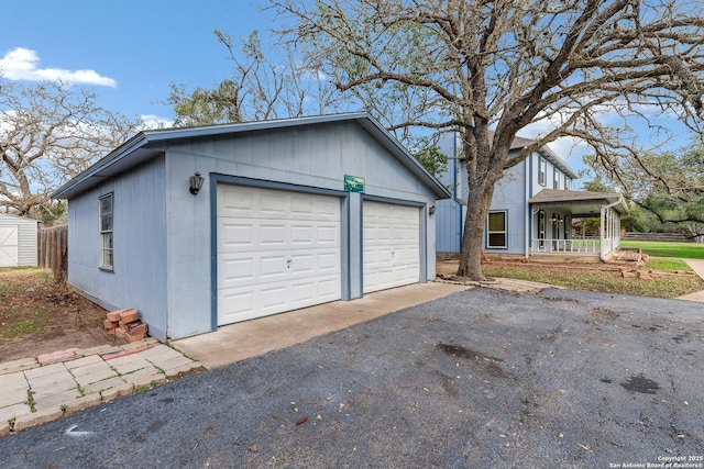 garage with a porch