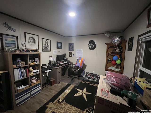 office area with wood-type flooring