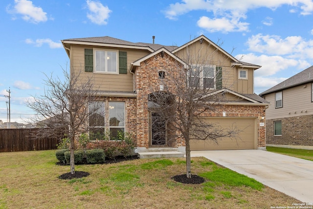 view of front of property with a garage and a front yard