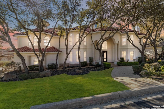 view of front of house with a yard