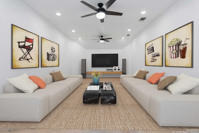 living room with ceiling fan