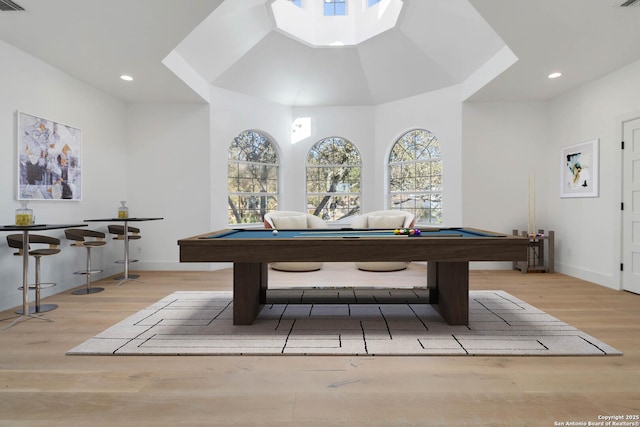 playroom featuring pool table and light wood-type flooring