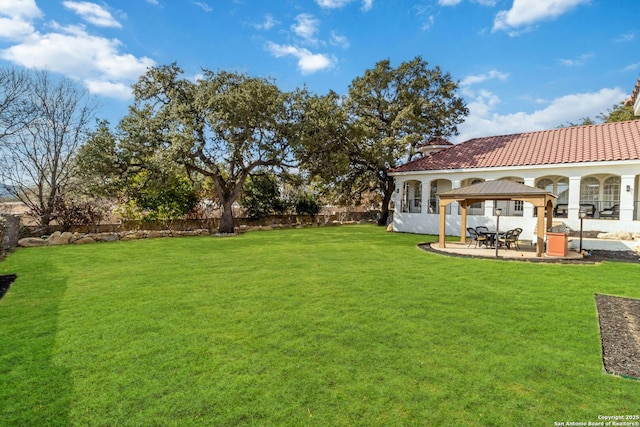 view of yard featuring a gazebo and a patio