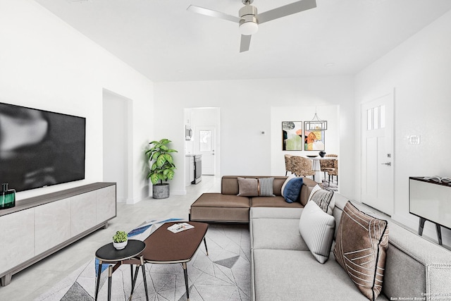 living room with ceiling fan