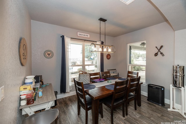 dining room with a healthy amount of sunlight and dark wood-type flooring