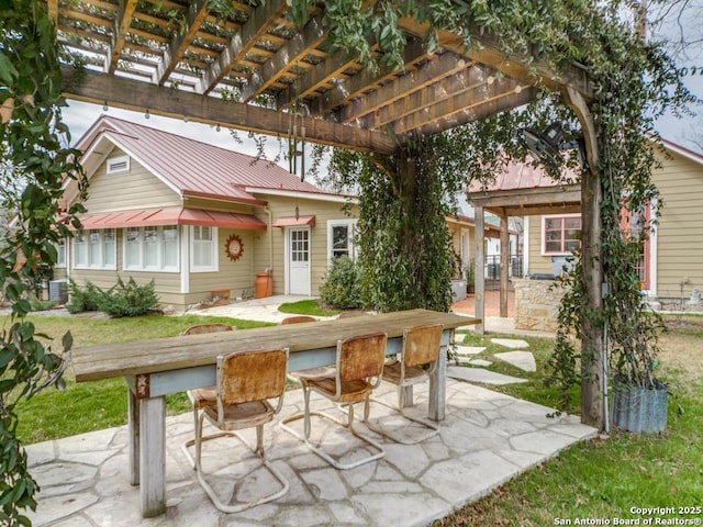 view of patio / terrace with a pergola and an outdoor bar