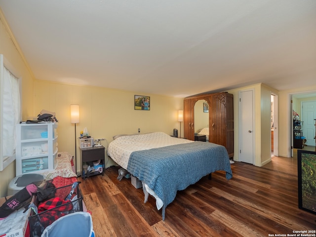 bedroom featuring dark hardwood / wood-style flooring