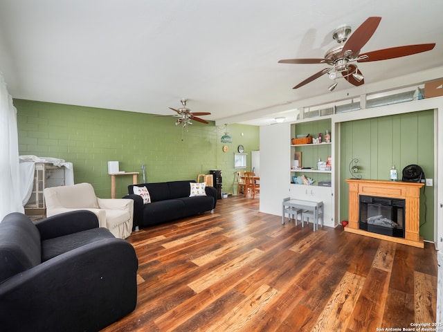 living room with dark wood-type flooring